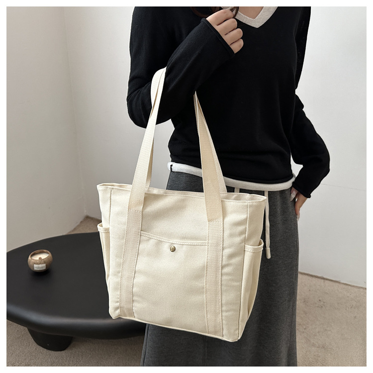 Mô tả Túi tote túi vải canvas HARAS có ngăn phụ túi đeo vai đi học đi chơi thời trang Hàn Quốc đựng vừa khổ A4 laptop - 2