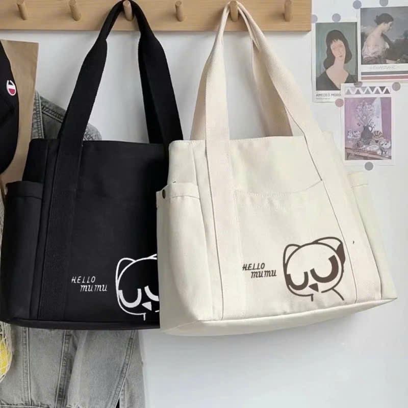 Mô tả Túi tote túi vải canvas HARAS có ngăn phụ túi đeo vai đi học đi chơi thời trang Hàn Quốc đựng vừa khổ A4 laptop - 4