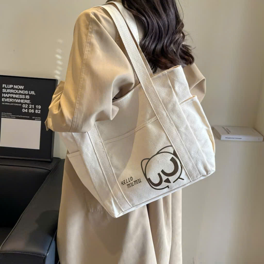 Mô tả Túi tote túi vải canvas phong cách Hàn quốc, có khóa miệng ngăn phụ bên trong thời trang ulzzang HARAS - 4