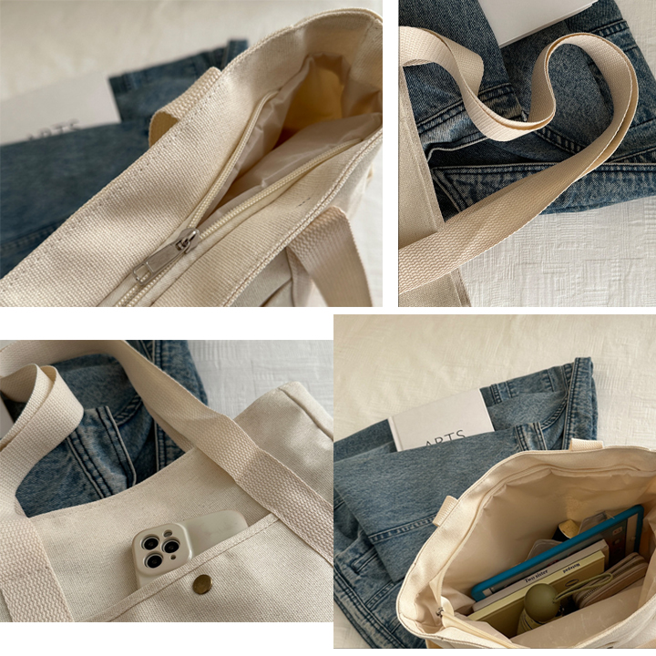 Mô tả Túi tote túi vải canvas phong cách Hàn quốc, có khóa miệng ngăn phụ bên trong thời trang ulzzang HARAS - 5