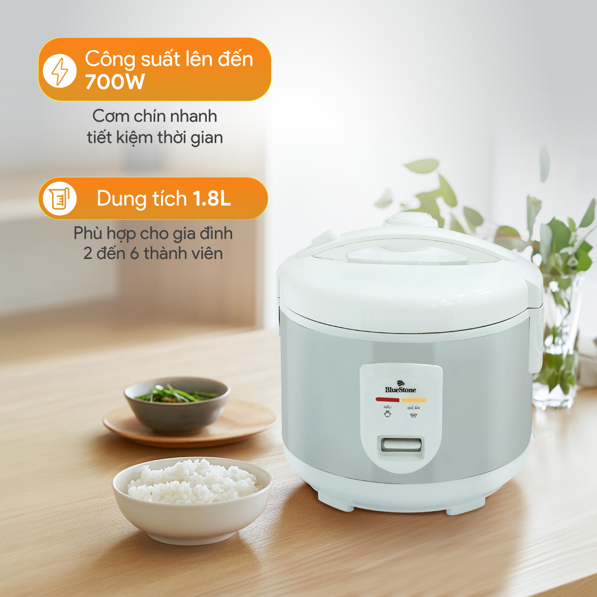 Mô tả Nồi Cơm Nắp Gài BlueStone RCB-5527 - 1,8 lít - 700W Lòng dày 1,5mm - 3
