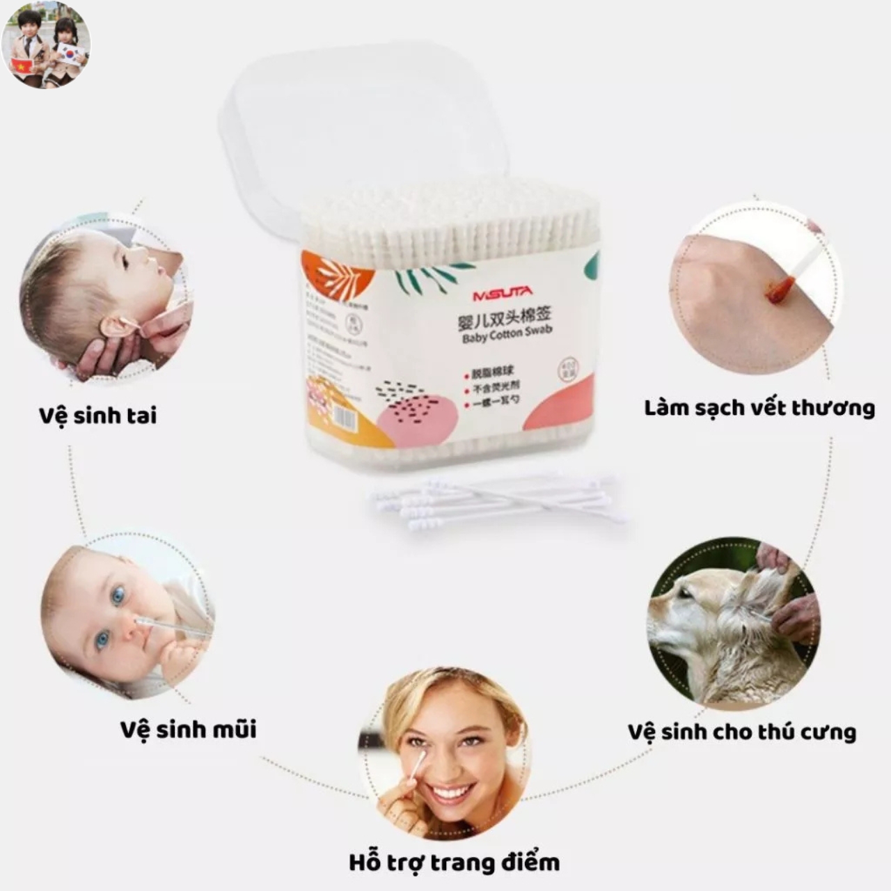 Mô tả Tăm Bông Cho Bé Sơ Sinh MISUTA, Tăm Bông Ngoáy Tai Hộp 400c Chất Liệu Tự Nhiên An Toàn Cho Bé - 6