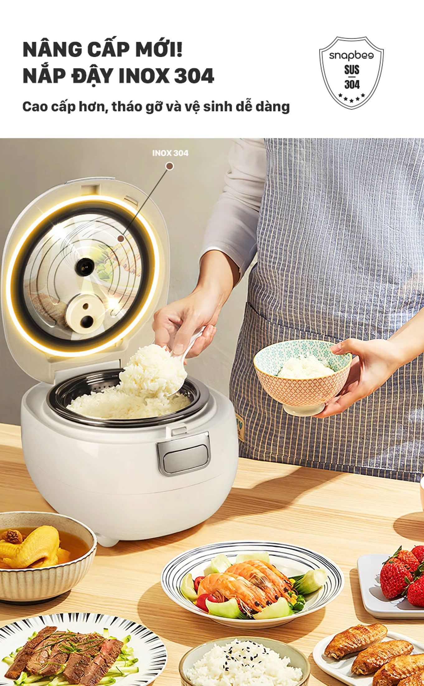 Mô tả Nồi Cơm Lòng Inox Vân Lục Giác Snapbee RC3000 Pro_Đa Năng_Cho Người Ăn Kiêng_Tiểu Đường [Snap Kitchen] - 2