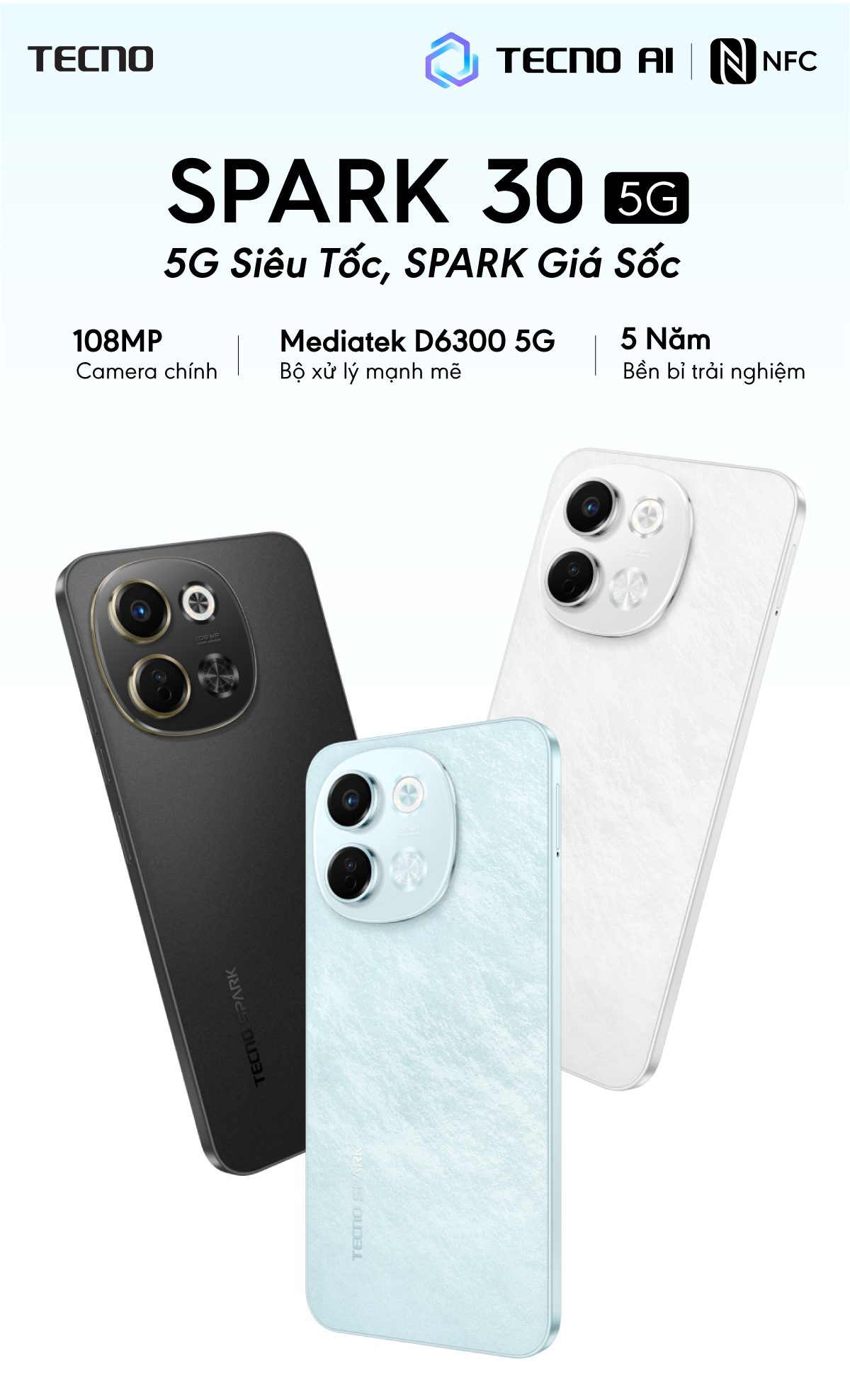 Mô tả [MỞ BÁN]Điện Thoại Tecno Spark 30 5G | (6+6)GB/128GB | Camera 108MP | Màn Hình 6.67" 120Hz | Chính Hãng - 1