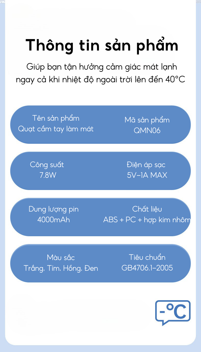 Mô tả Quạt Cầm Tay 100 Cấp Độ HOKU Quạt Gấp Gọn Đa Năng, Tốc Độ Gió Siêu Mạnh Tích Hợp Pin 4000mah QMN06 - 1