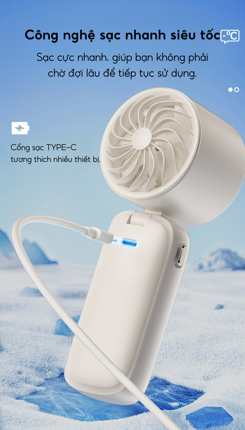 Mô tả Quạt Cầm Tay 100 Cấp Độ HOKU Quạt Gấp Gọn Đa Năng, Tốc Độ Gió Siêu Mạnh Tích Hợp Pin 4000mah QMN06 - 4