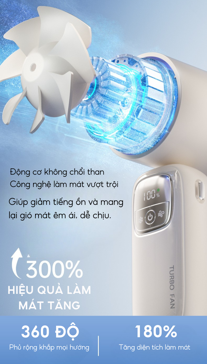 Mô tả Quạt Cầm Tay 100 Cấp Độ HOKU Quạt Gấp Gọn Đa Năng, Tốc Độ Gió Siêu Mạnh Tích Hợp Pin 4000mah QMN06 - 5