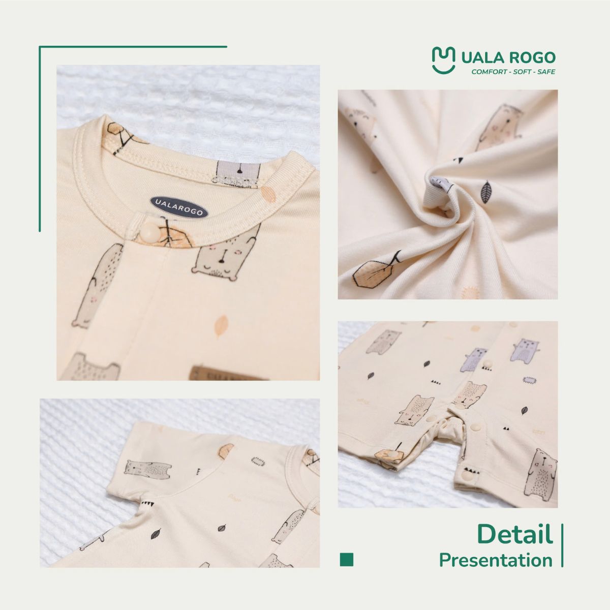 Bodysuit Ualarogo Cộc Tay Cúc Giữa