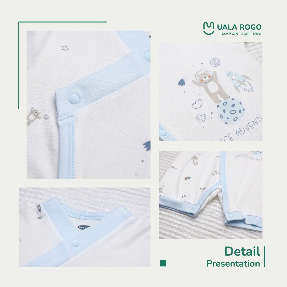 Mô tả Bodysuit cộc tay cho bé Ualarogo áo liền quần 3-12 tháng vải Sợi tre Bamboo mềm mịn co giãn cúc giữa 2154 - 6