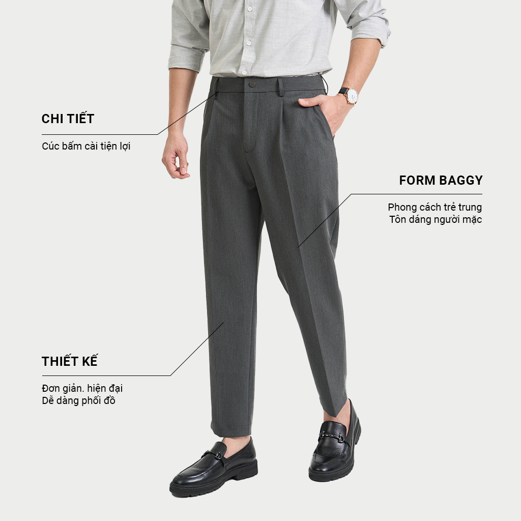 Mô tả Quần Âu Nam KRIK Form Baggy Chất Liệu Polyester Cao Cấp Mềm Mại Thiết Kế Cúc Bấm Cài Năng Động QA7125 - 1