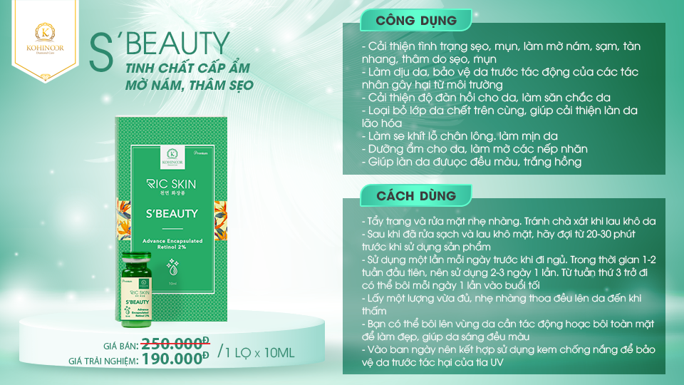Mô tả Tinh chất cấp ẩm, mờ nám, thâm sẹo S'beauty Kohinoor 10ml - 1