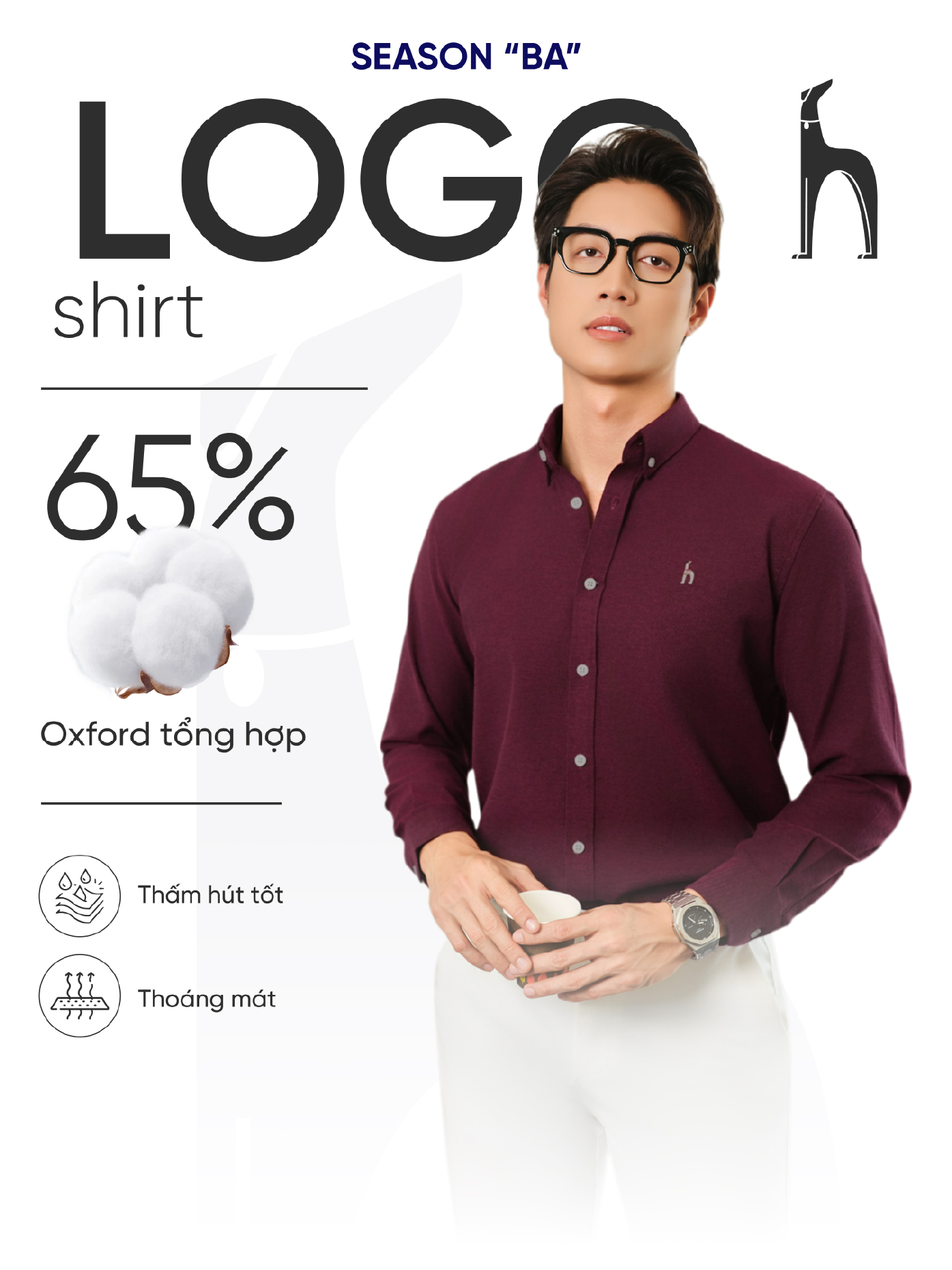 Mô tả Áo sơ mi nam tay dài SEASON "BA" thêu logo, vải Oxford cao cấp, thoáng mát, đứng form - HUSSIO - 1