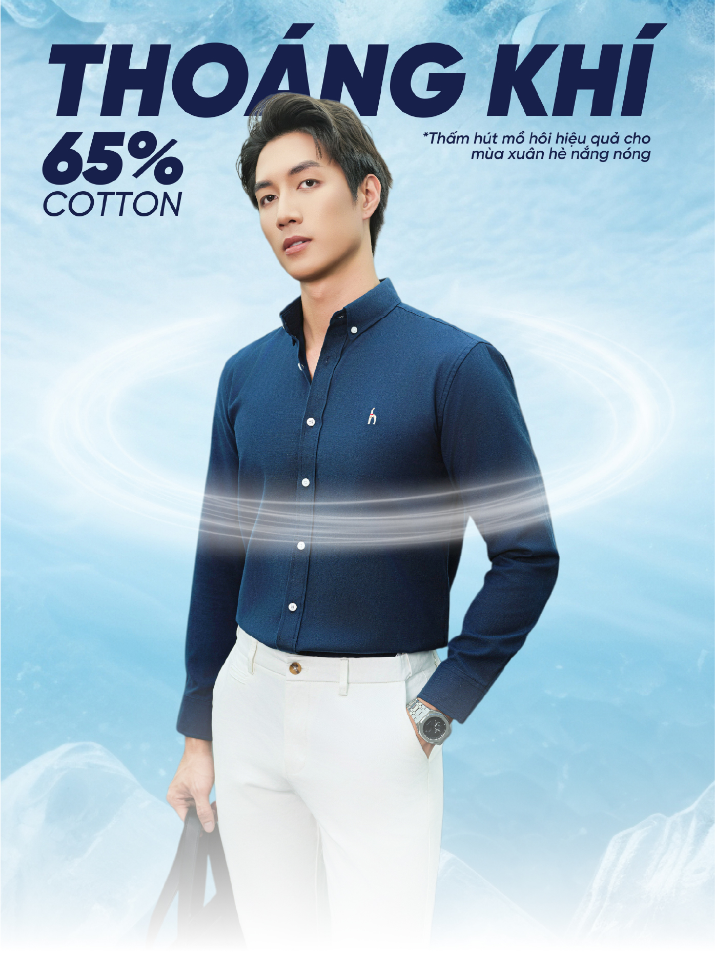 Mô tả Áo sơ mi nam tay dài SEASON "BA" thêu logo, vải Oxford cao cấp, thoáng mát, đứng form - HUSSIO - 3