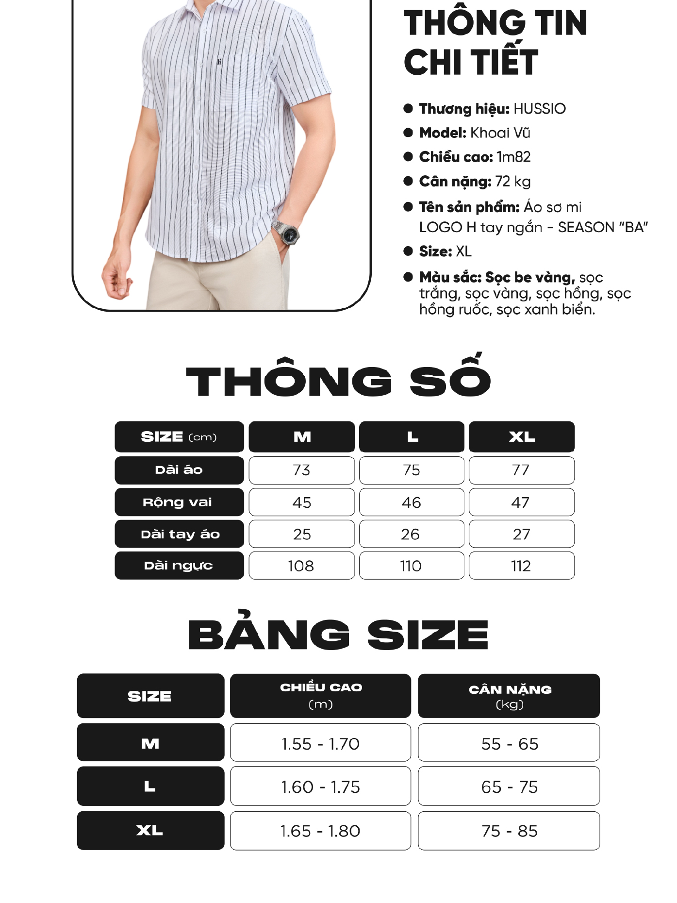 Mô tả Áo sơ mi tay ngắn SEASON "BA" họa tiết sọc, vải Oxford cao cấp, thoáng mát, độ bền cao - HUSSIO - 8