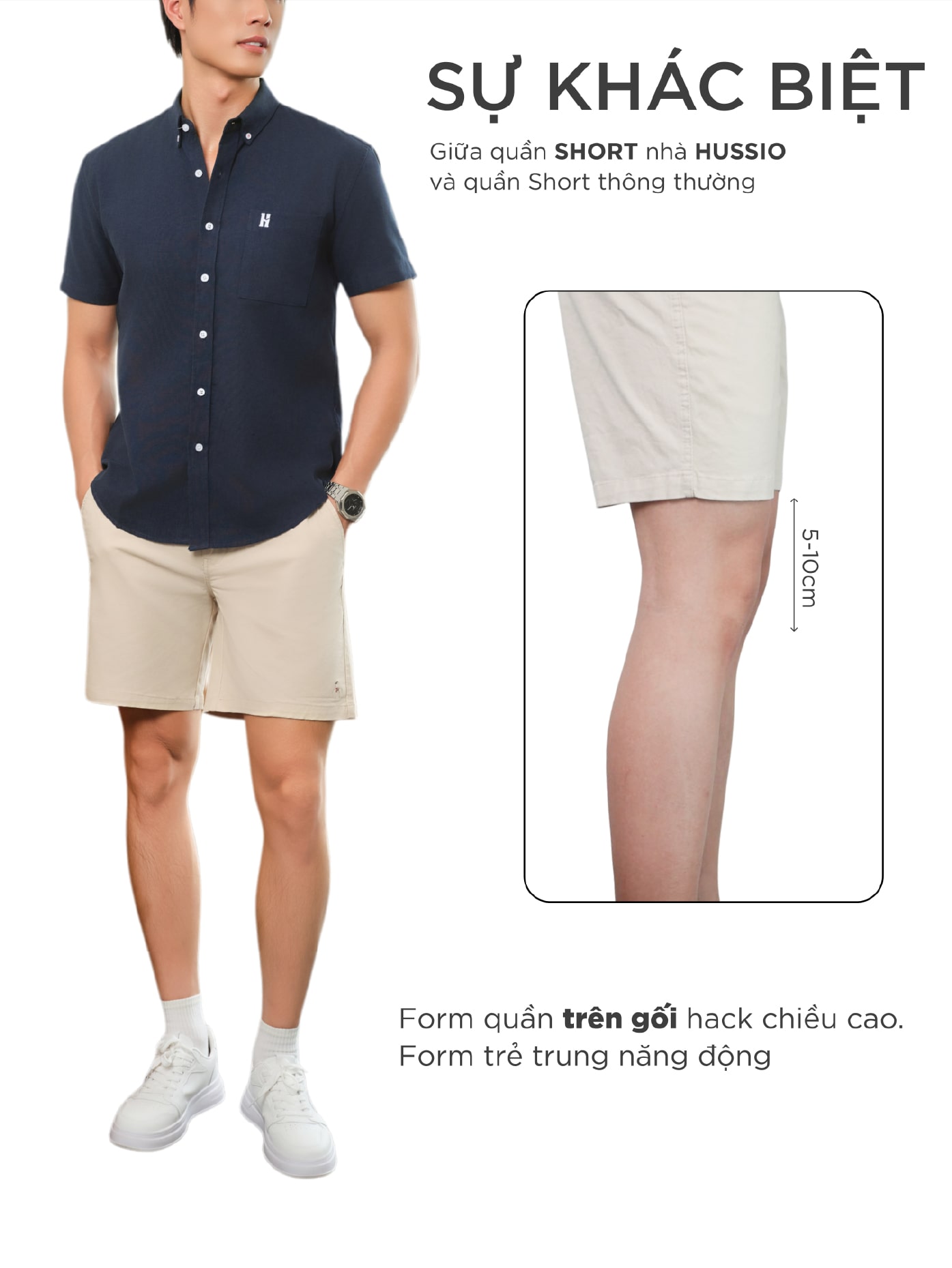 Mô tả Quần short nam SEASON "BA" vải kaki nhung xuất xịn, co giãn 4 chiều, chuẩn form - HUSSIO - 6