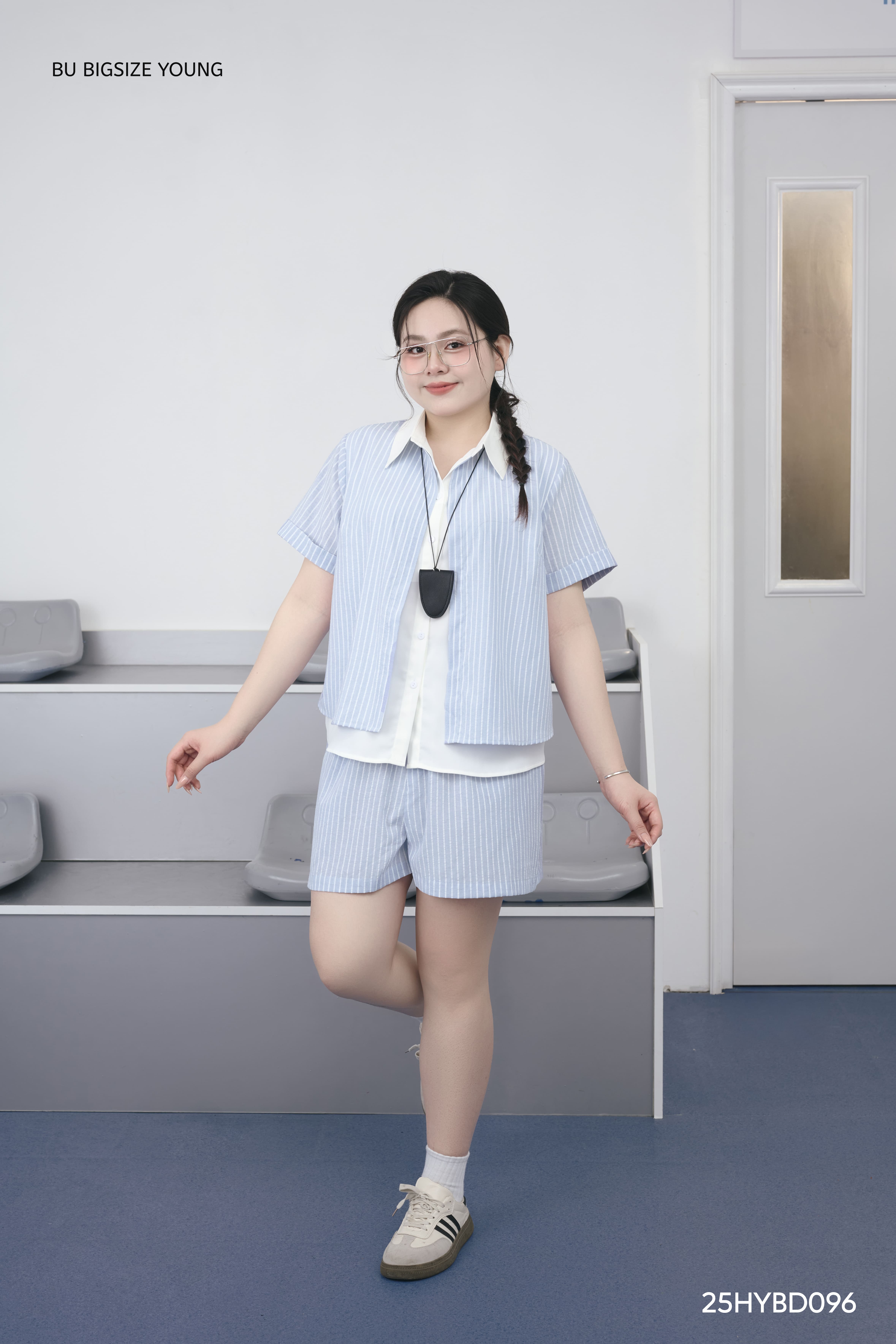 Mô tả Set bộ áo sơ mi giả 2 lớp + quần short BIGSIZE (55kg đến 95kg) – 25HYBD096 - [BU Bigsize Young] - 1