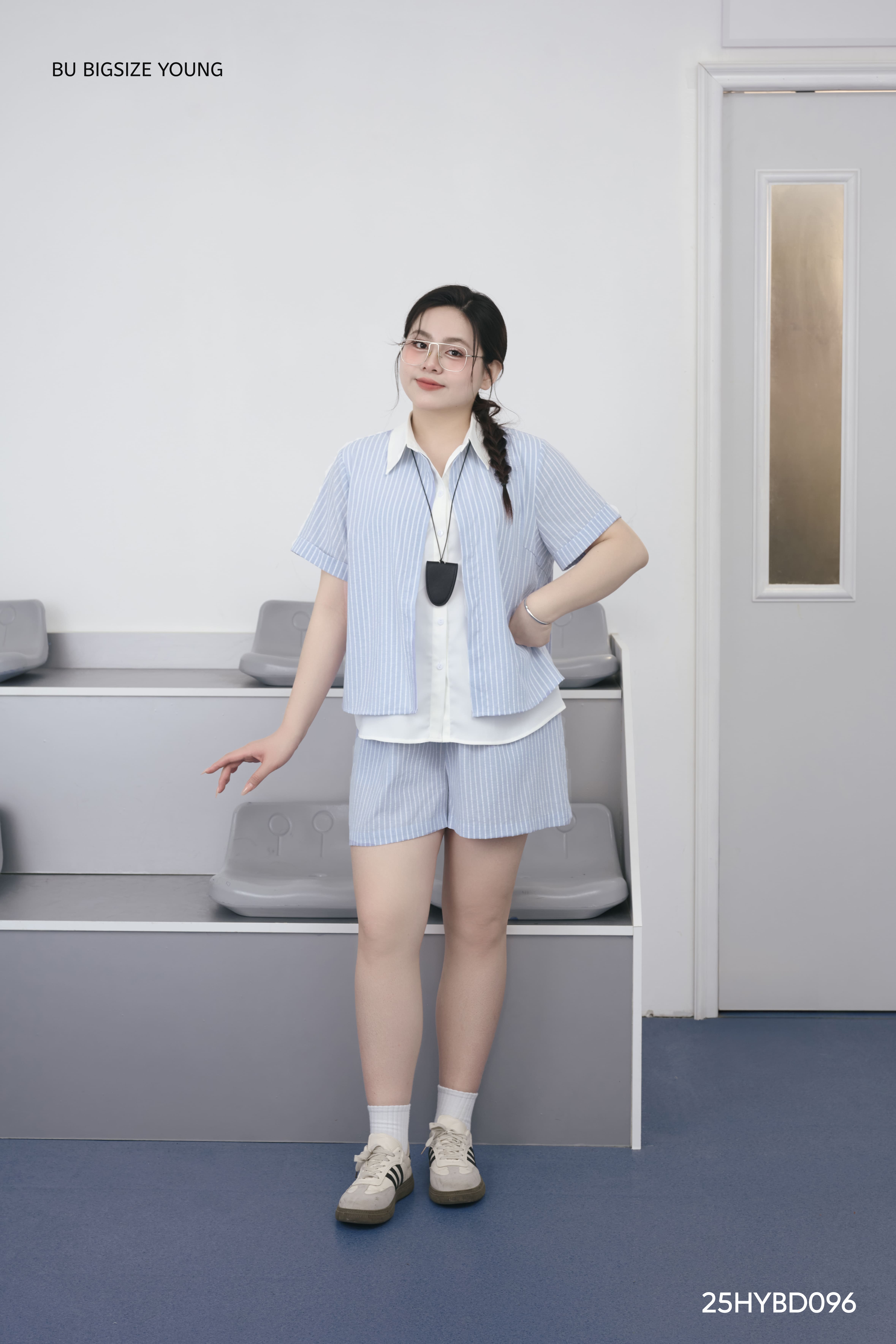 Mô tả Set bộ áo sơ mi giả 2 lớp + quần short BIGSIZE (55kg đến 95kg) – 25HYBD096 - [BU Bigsize Young] - 2