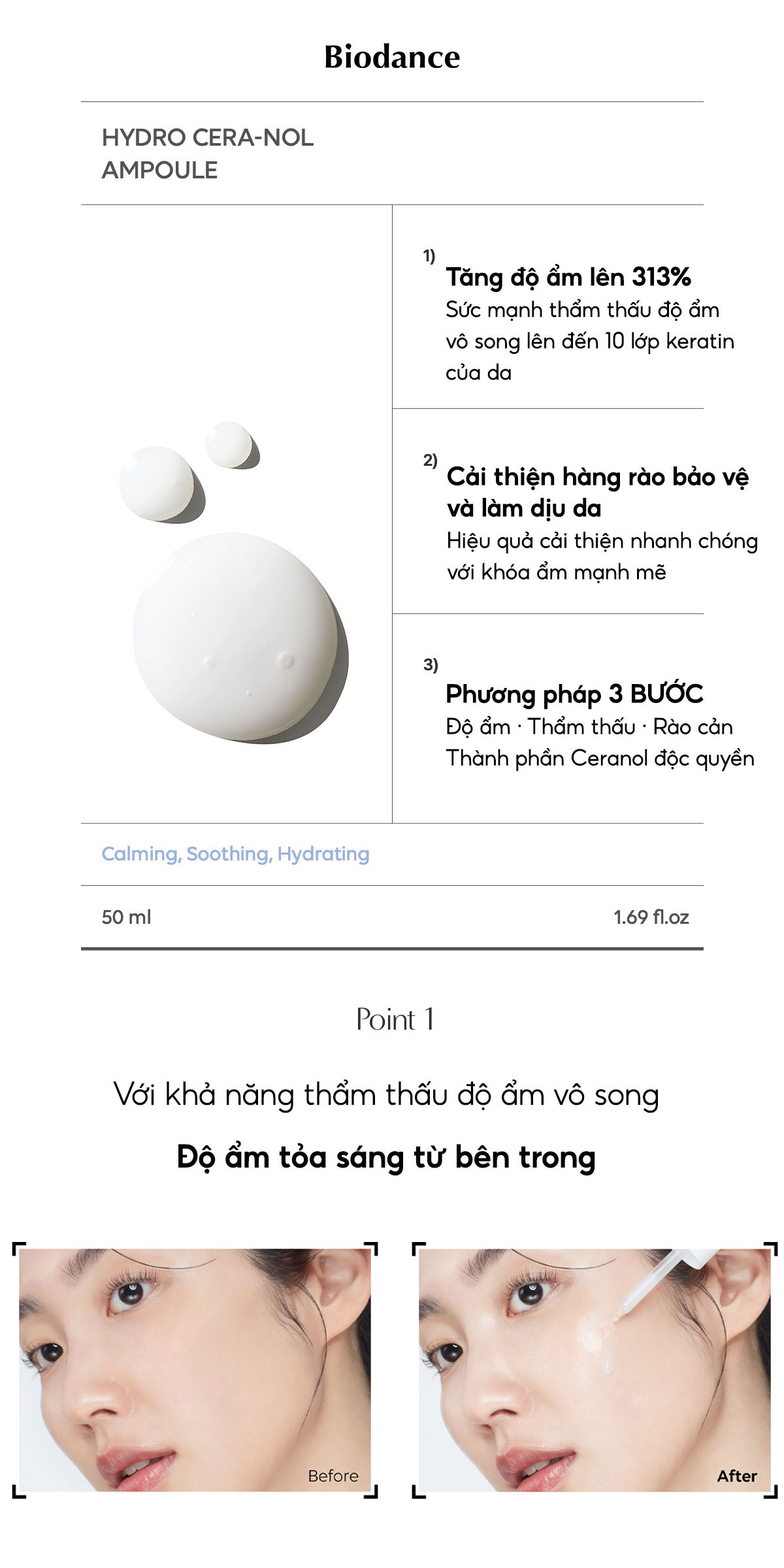 Mô tả BIODANCE Tinh Chất Cấp Ẩm Phục Hồi Nền Da Giảm Kích Ứng Giúp Da Mịn Màng Căng Mọng Hydro Cera-Nol Ampoule 50ml - 4
