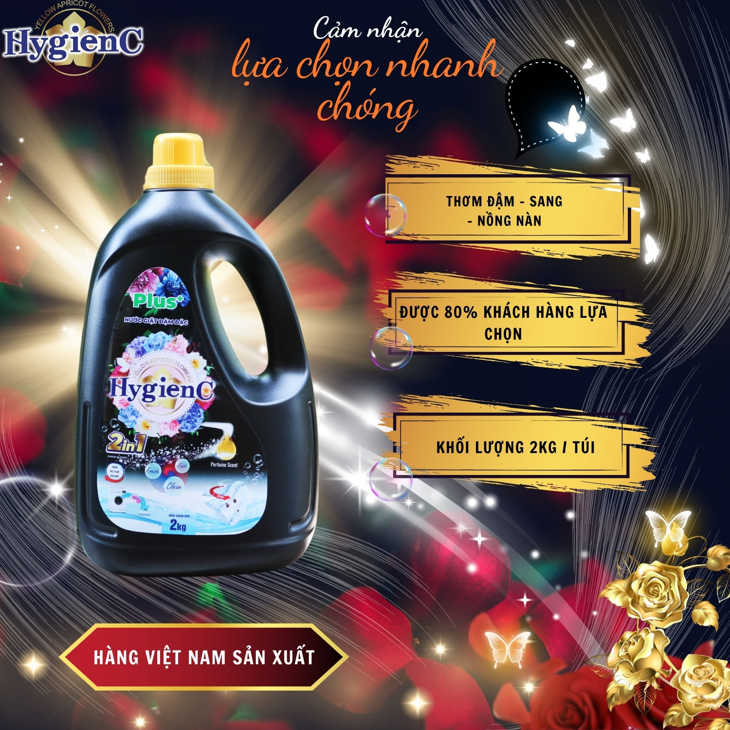 Mô tả Nước giặt xả HygienC Plus+ 2 trong 1 - Khối lượng 2Kg - CB2C1 - 2
