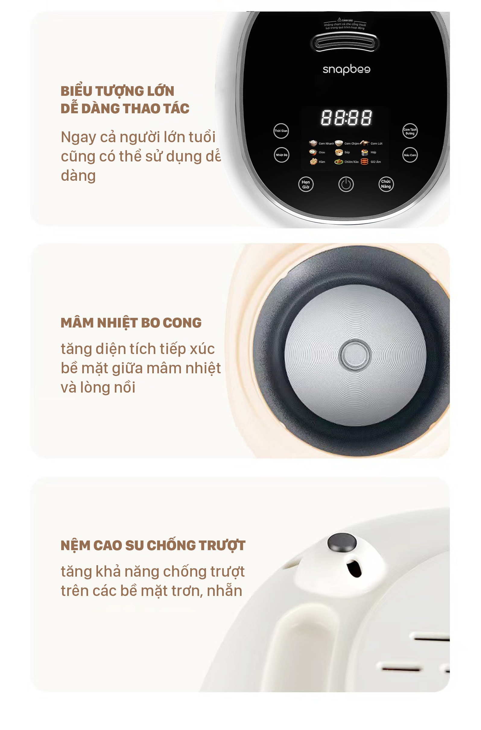 Mô tả Nồi Cơm Lòng Inox Vân Lục Giác Snapbee RC3000 Pro_Đa Năng_Cho Người Ăn Kiêng_Tiểu Đường [Snap Kitchen] - 7