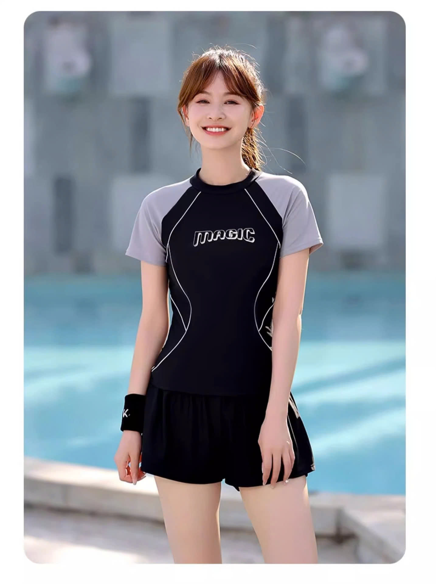 Mô tả Bikini LUHAZO đi biển đồ bơi nữ 2 mảnh chi tiết quần đùi áo cộc có đệm ngực basic phong cách hiện đại 3006 D4T1 - 2