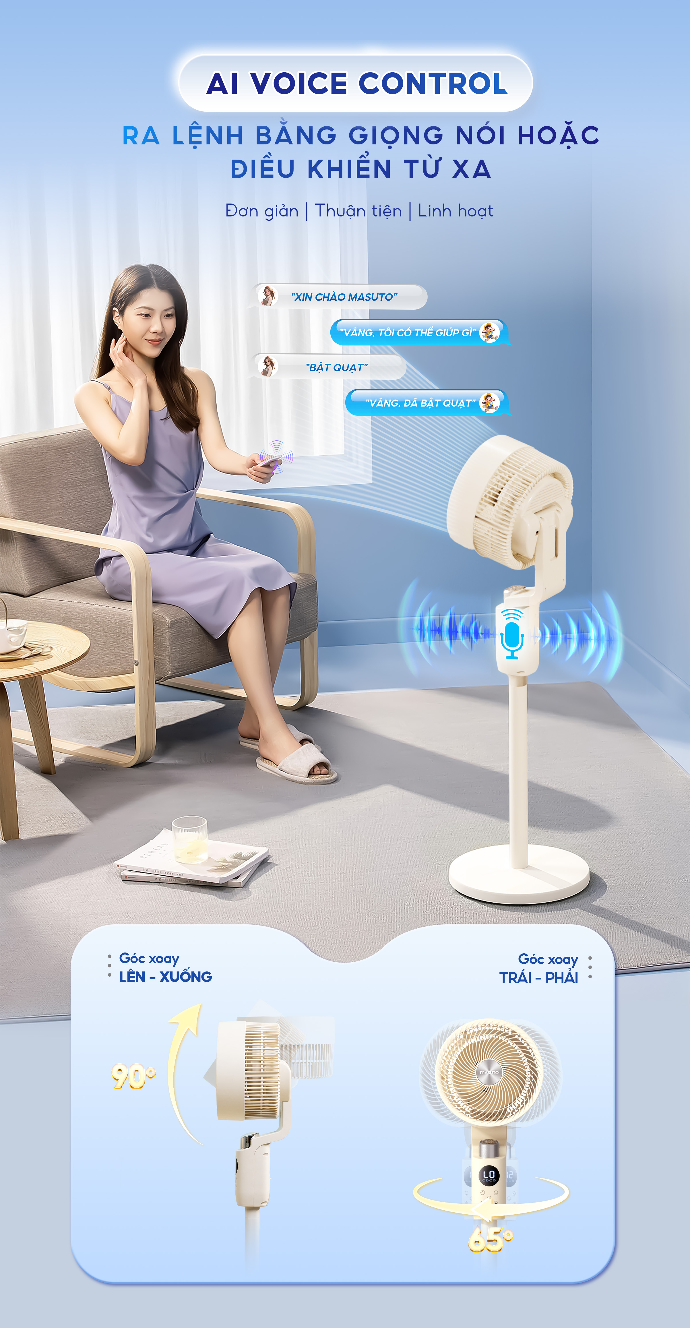 Mô tả Quạt Điện Cây Masuto AI Điều Khiển Bằng Giọng Nói Quạt Mát Ion Âm Bổ Sung Oxy Điều Hòa Không Khí Remote Từ Xa BH 12tháng - 2