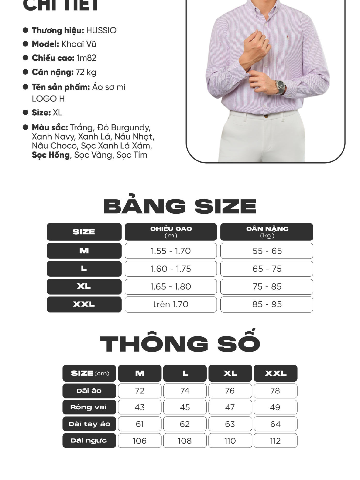 Mô tả Áo sơ mi nam tay dài SEASON "BA" thêu logo, vải Oxford cao cấp, thoáng mát, đứng form - HUSSIO - 8