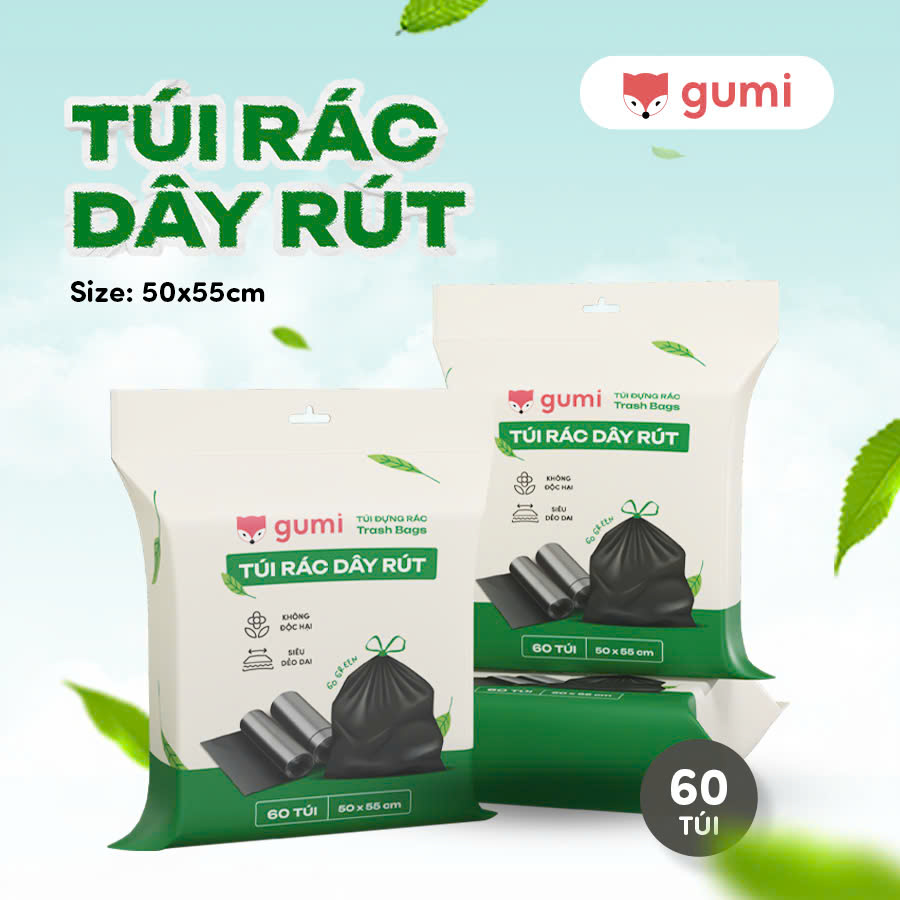 Túi rác Gumi túi đựng rác có dây rút tự phân huỷ bịch size 50x55cm ...