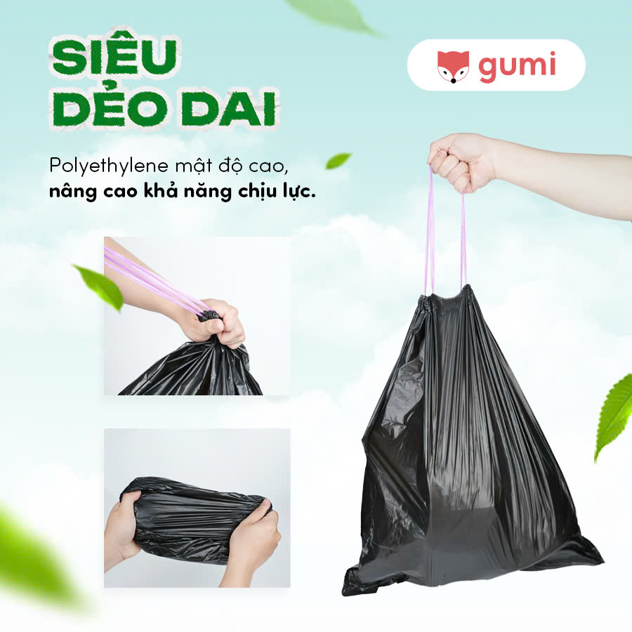 Túi rác Gumi túi đựng rác có dây rút tự phân huỷ bịch size 50x55cm ...
