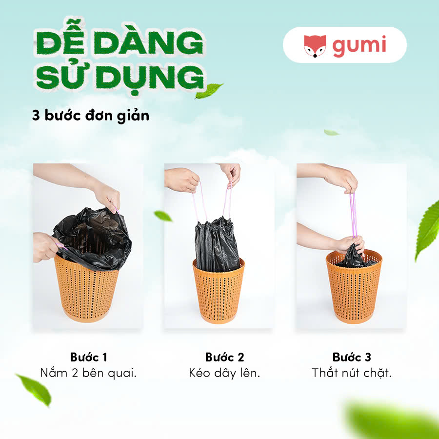 Túi rác Gumi túi đựng rác có dây rút tự phân huỷ bịch size 50x55cm ...