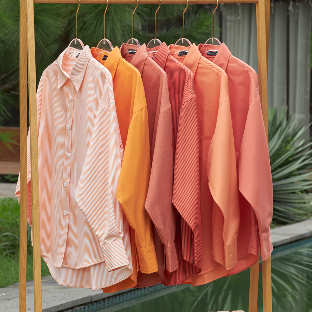 Mô tả Áo sơ mi nữ GILLEE dáng oversized, sơ mi form rộng vải kate lụa thanh lịch tone cam - 1