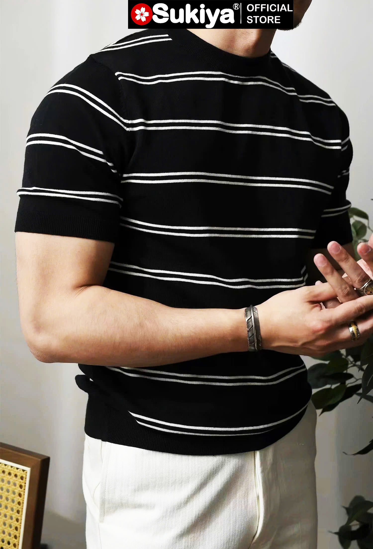 Mô tả Áo Len Dệt Kim Nam SUKIYA Premium Kẻ đôi Len Mát Cotton Thấm Mồ Hôi mùa Hè AL111 - 3