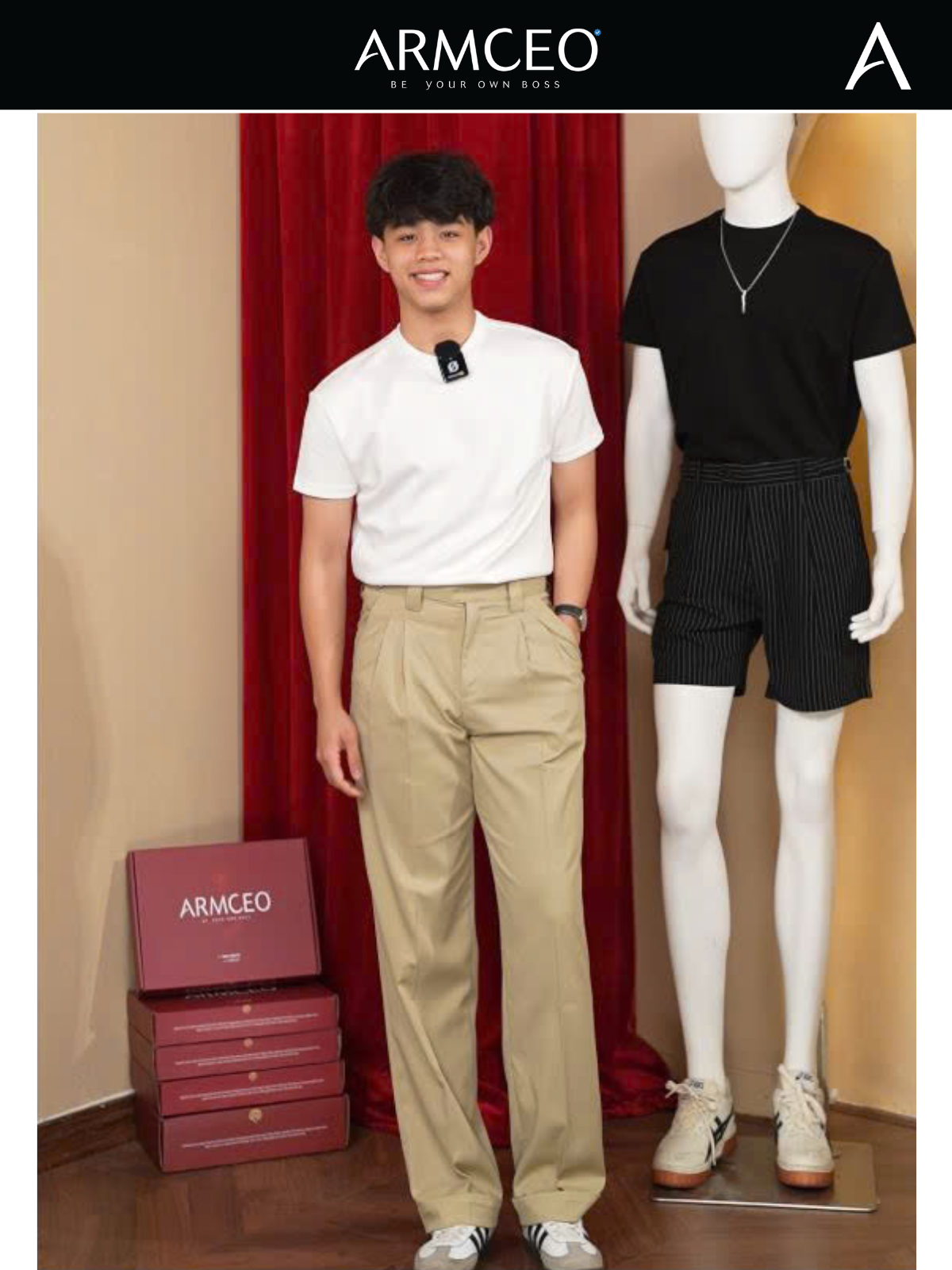 Mô tả Quần kaki ống rộng cạp cao ARMCEO chất vải kaki Hàn thoáng mát cho cả Hè năng động -AD03 - 5