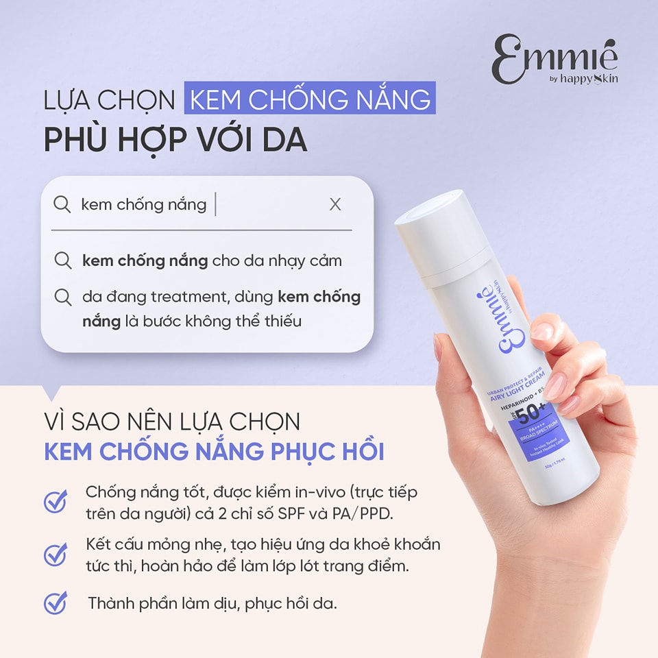 Mô tả Kem Chống Nắng Phục Hồi Urban Protect & Repair Airy Light Cream SPF50+ PA++++ 10ml Emmié By Happyskin - 2