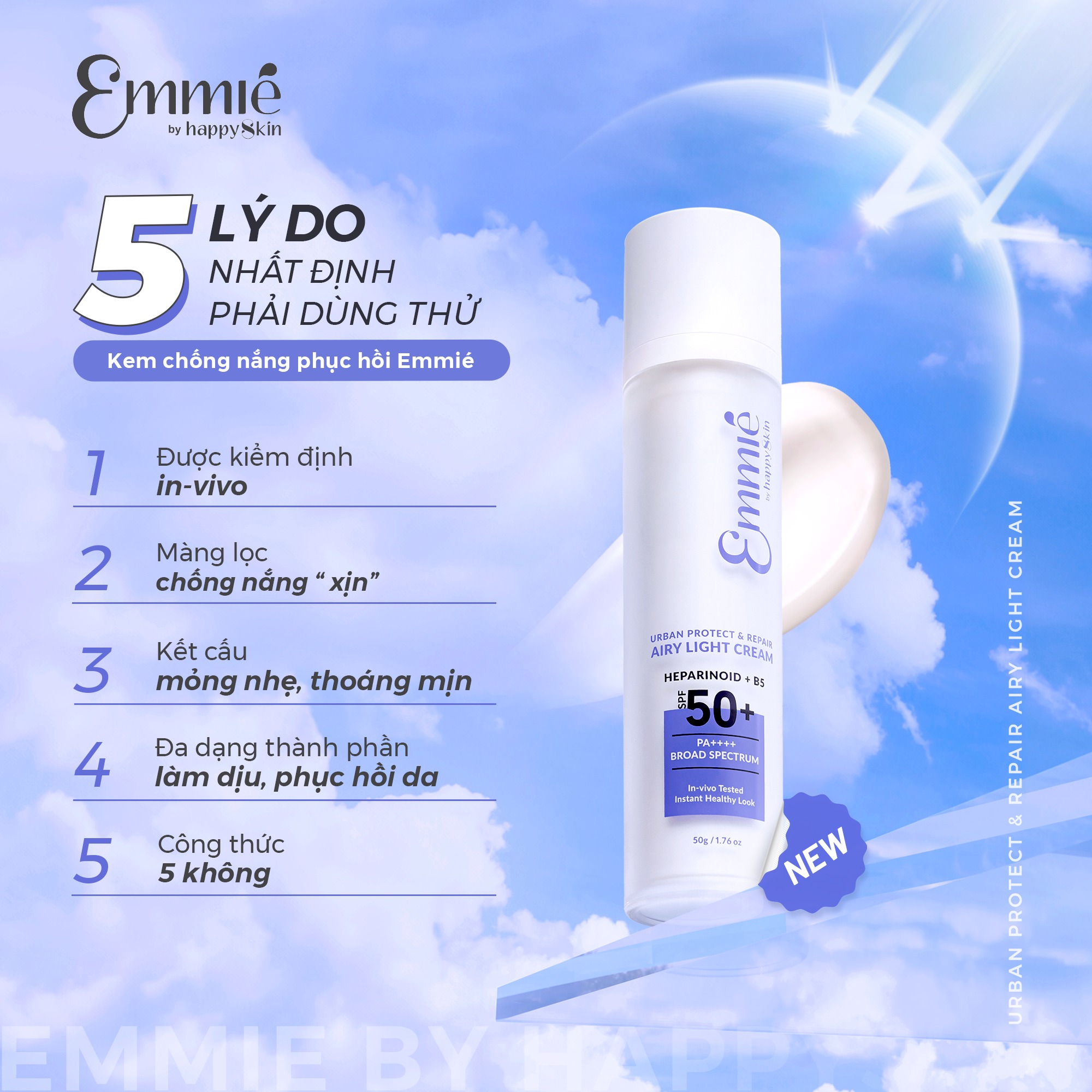 Mô tả Kem Chống Nắng Phục Hồi Urban Protect & Repair Airy Light Cream SPF50+ PA++++ 10ml Emmié By Happyskin - 1