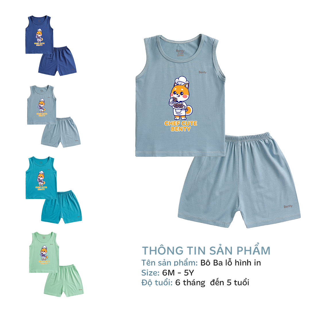 Mô tả Bộ ba lỗ hình in chú mèo đầu bếp BENTY BT089 thoáng mát, quần áo trẻ em bé trai bé gái mềm mịn - 1