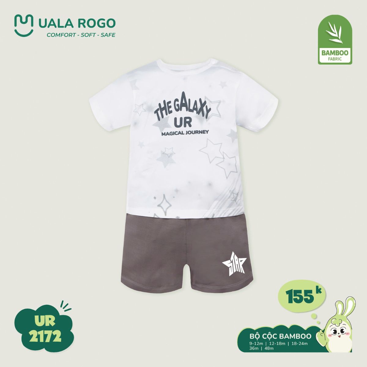 Mô tả Bộ cộc tay bé trai Ualarogo 9 tháng - 4 tuổi vải Petit mềm mịn co giãn thoáng khí 2212 - 3