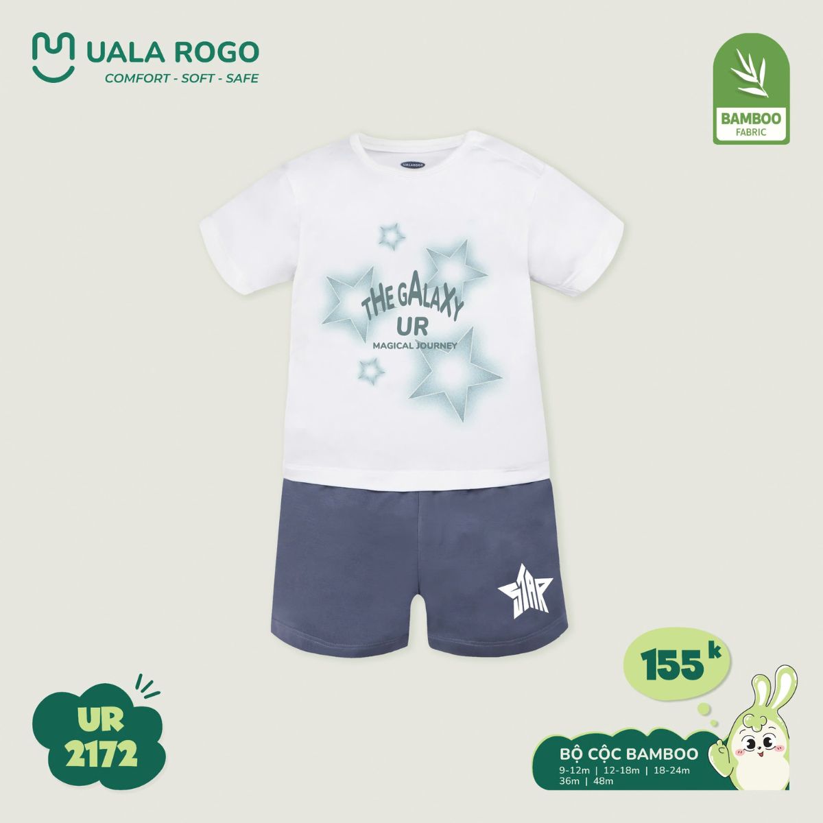 Mô tả Bộ cộc tay bé trai Ualarogo 9 tháng - 4 tuổi vải Petit mềm mịn co giãn thoáng khí 2212 - 4