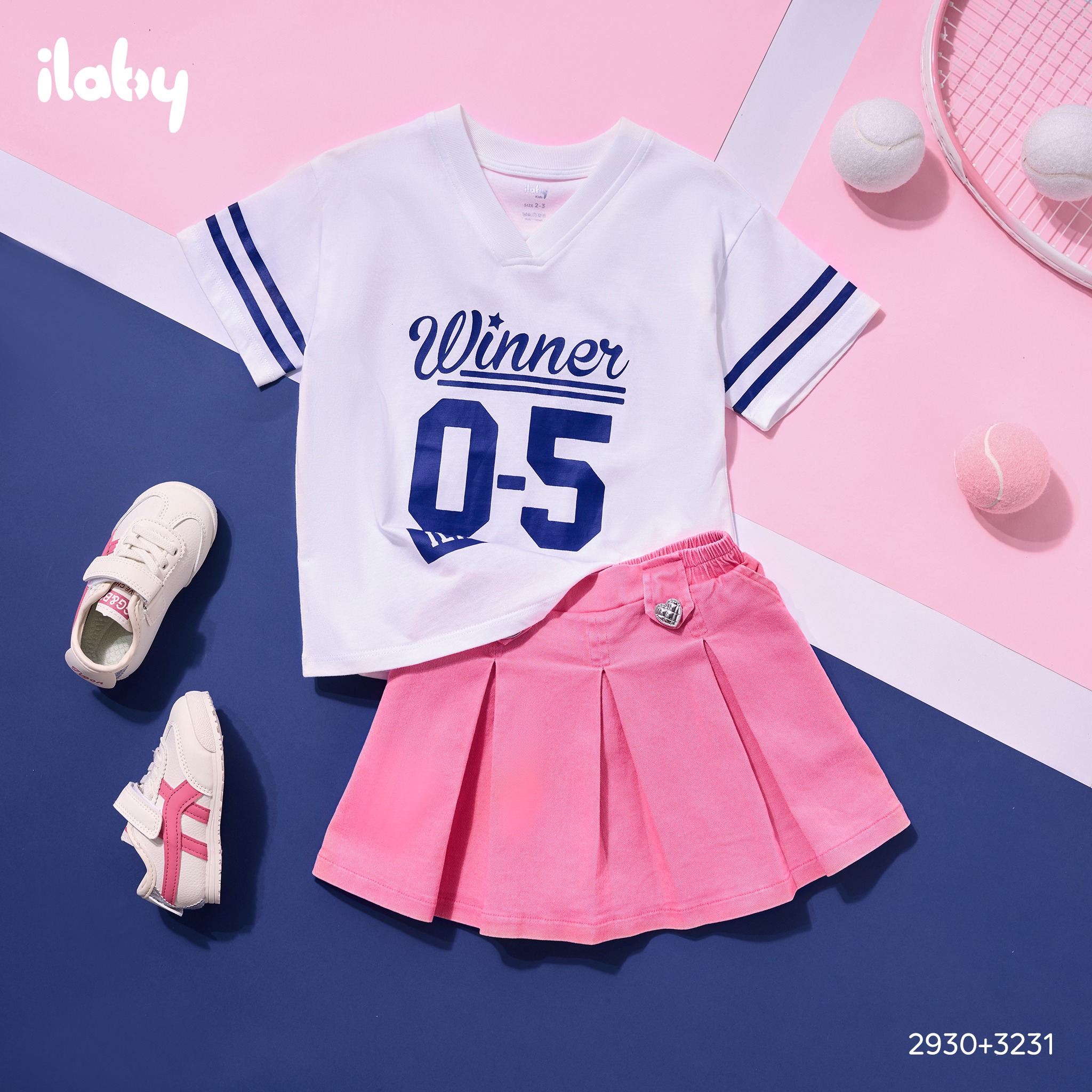 Mô tả Set bộ cho bé gái ILABY áo oversize và chân váy phong cách thể thao chất liệu cotton thoáng mát [2930 + 3231] - 1