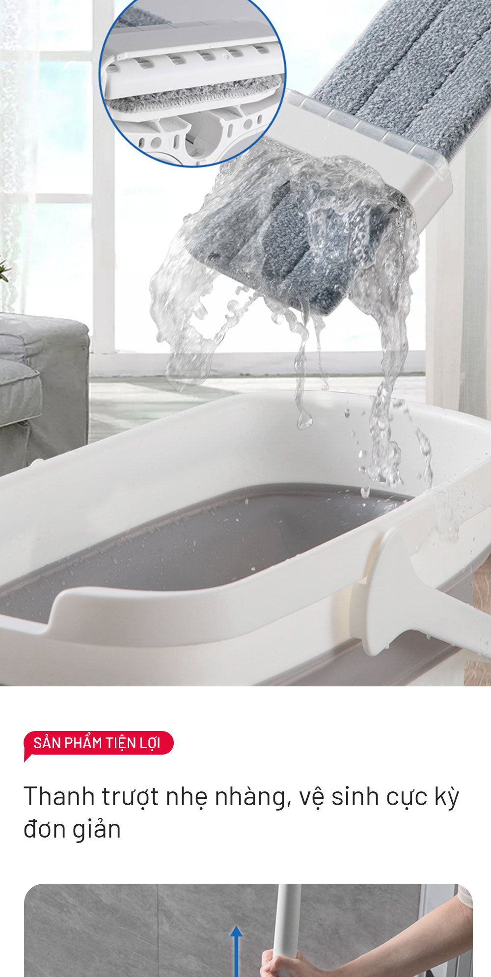 Mô tả Cây lau nhà tự vắt xoay 360 độ, chổi lau nhà thông minh, Cây lau nhà công nghiệp cỡ lớn  Parroti Magic - MG02 - 7