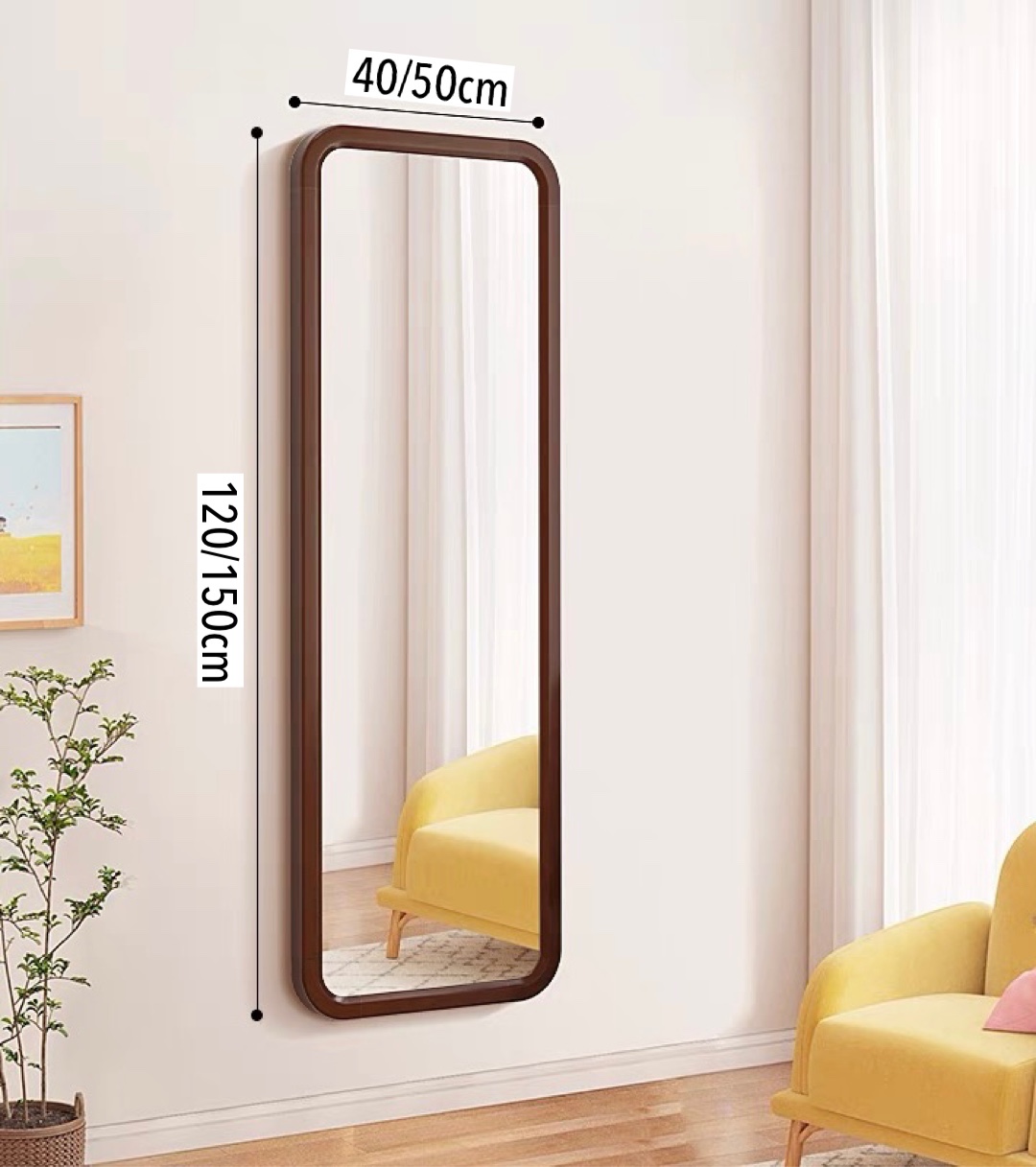 Mô tả Gương soi toàn thân khung gỗ tự nhiên VUADECOR nhiều màu treo tường kích thước 50x150cm - 4
