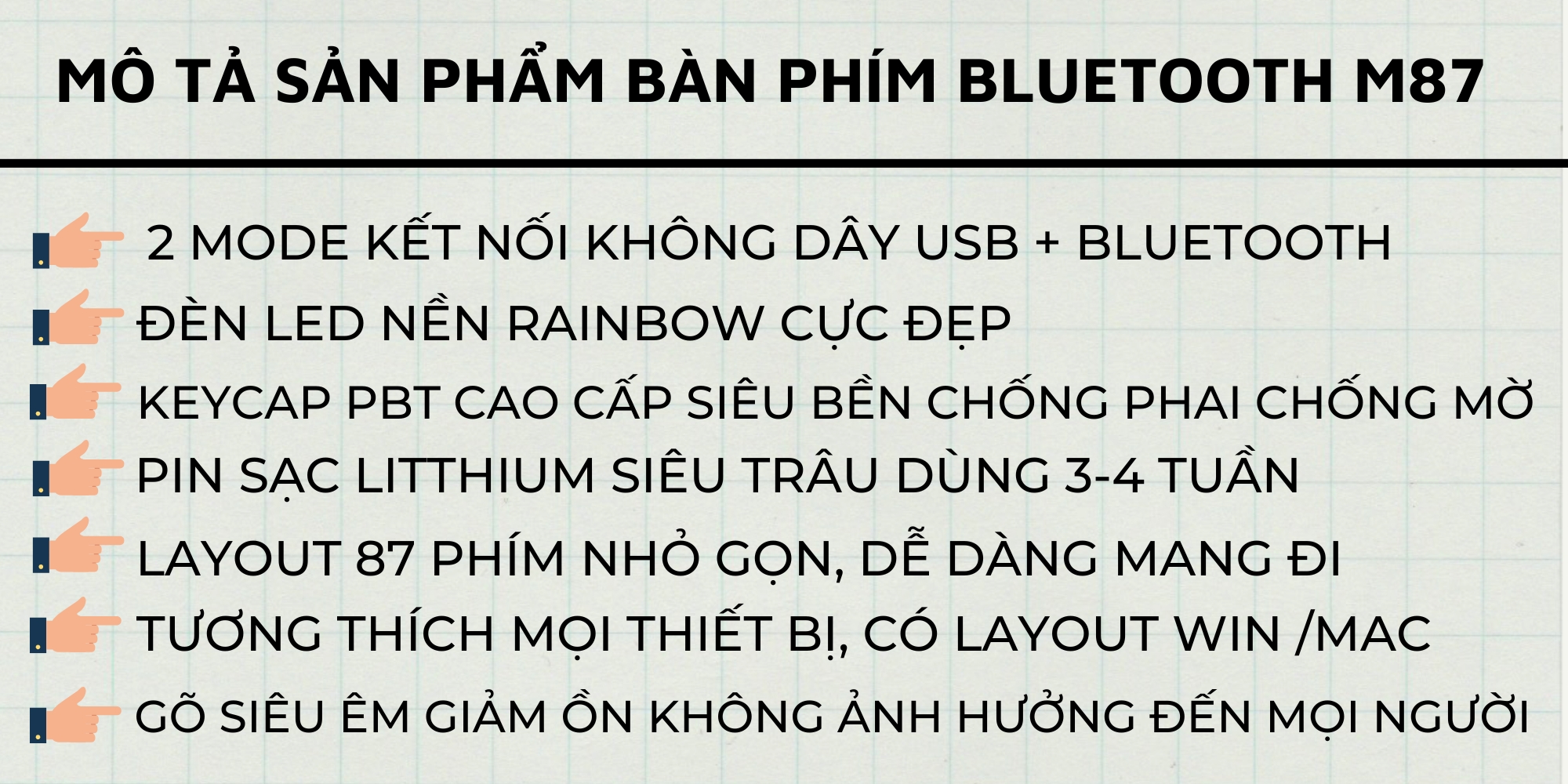 Mô tả Bàn Phím Bluetooth Không Dây Ziyou M87 Gõ Êm Giảm Ồn Led Nền Kết Nối Đa Năng Cho Dân Văn Phòng - 2