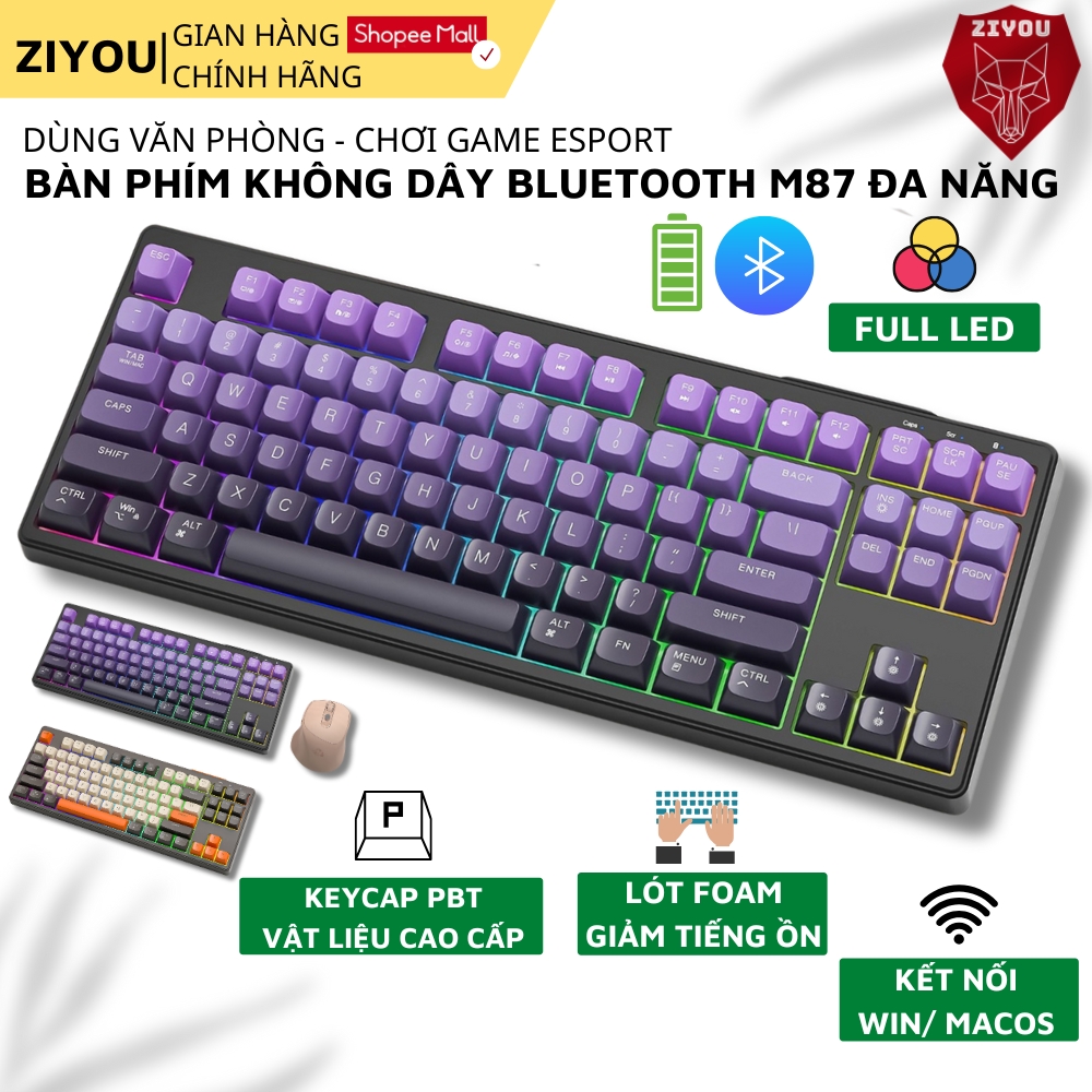 Mô tả Bàn Phím Bluetooth Không Dây Ziyou M87 Gõ Êm Giảm Ồn Led Nền Kết Nối Đa Năng Cho Dân Văn Phòng - 3