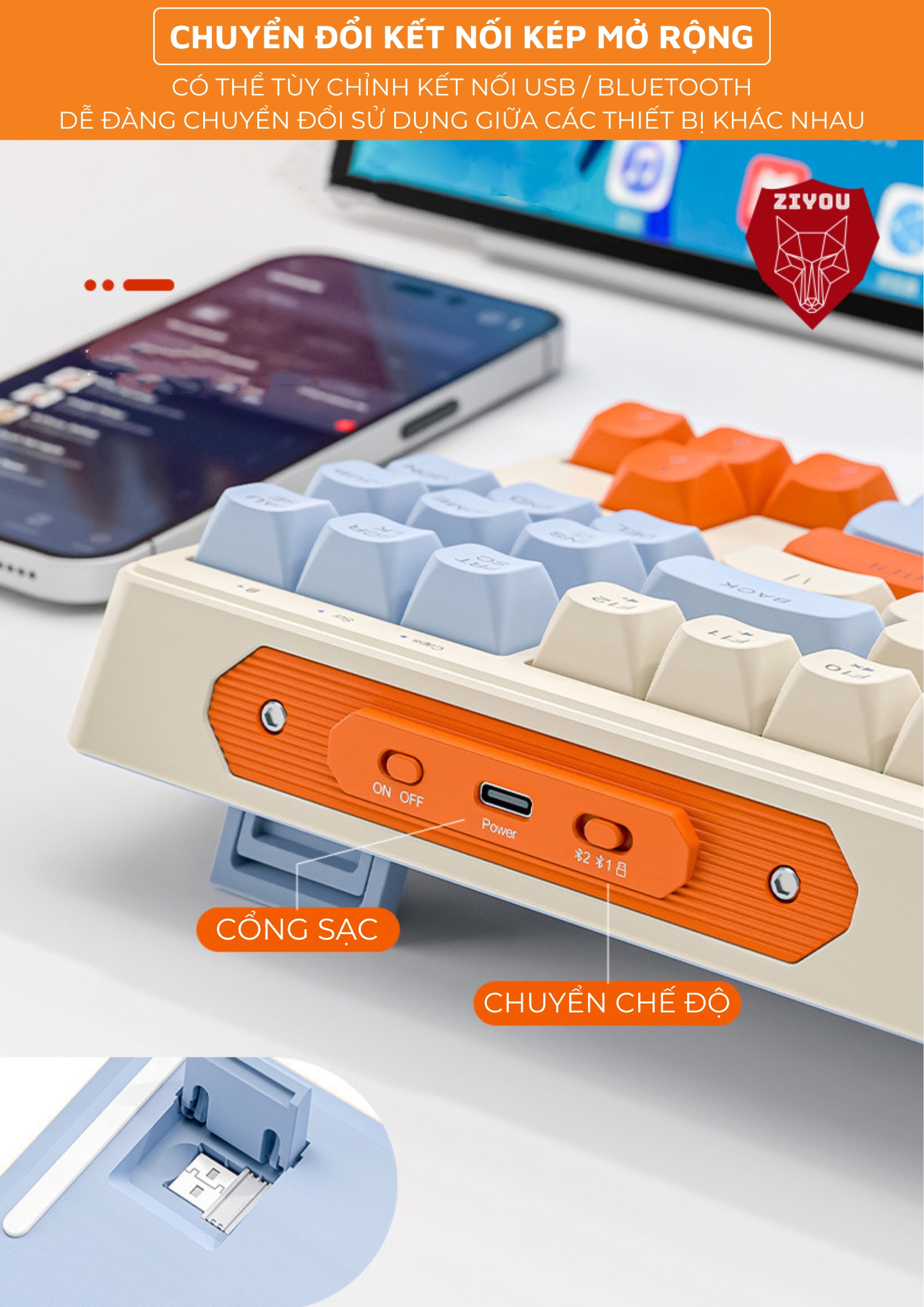 Mô tả Bàn Phím Bluetooth Không Dây Ziyou M87 Gõ Êm Giảm Ồn Led Nền Kết Nối Đa Năng Cho Dân Văn Phòng - 7