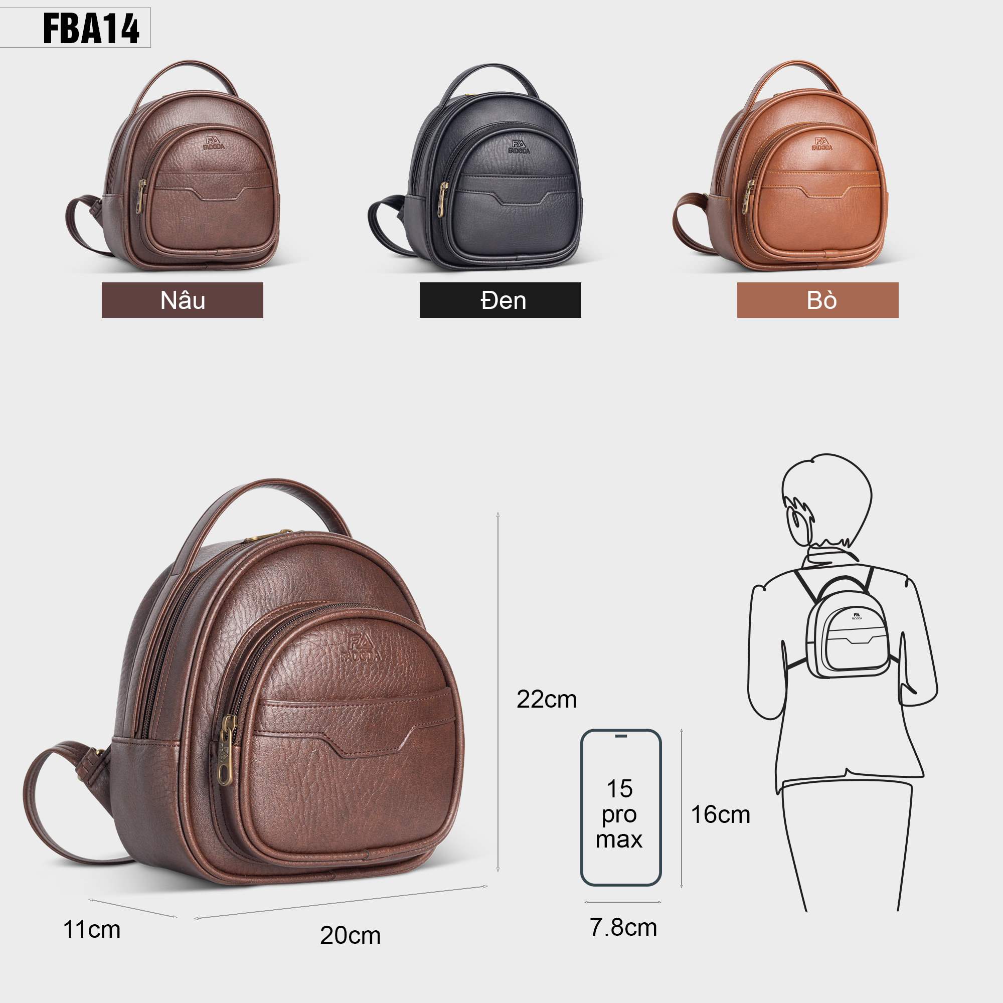 Mô tả Balo Nữ Mini Đa Năng FADODA FBA14 - 2