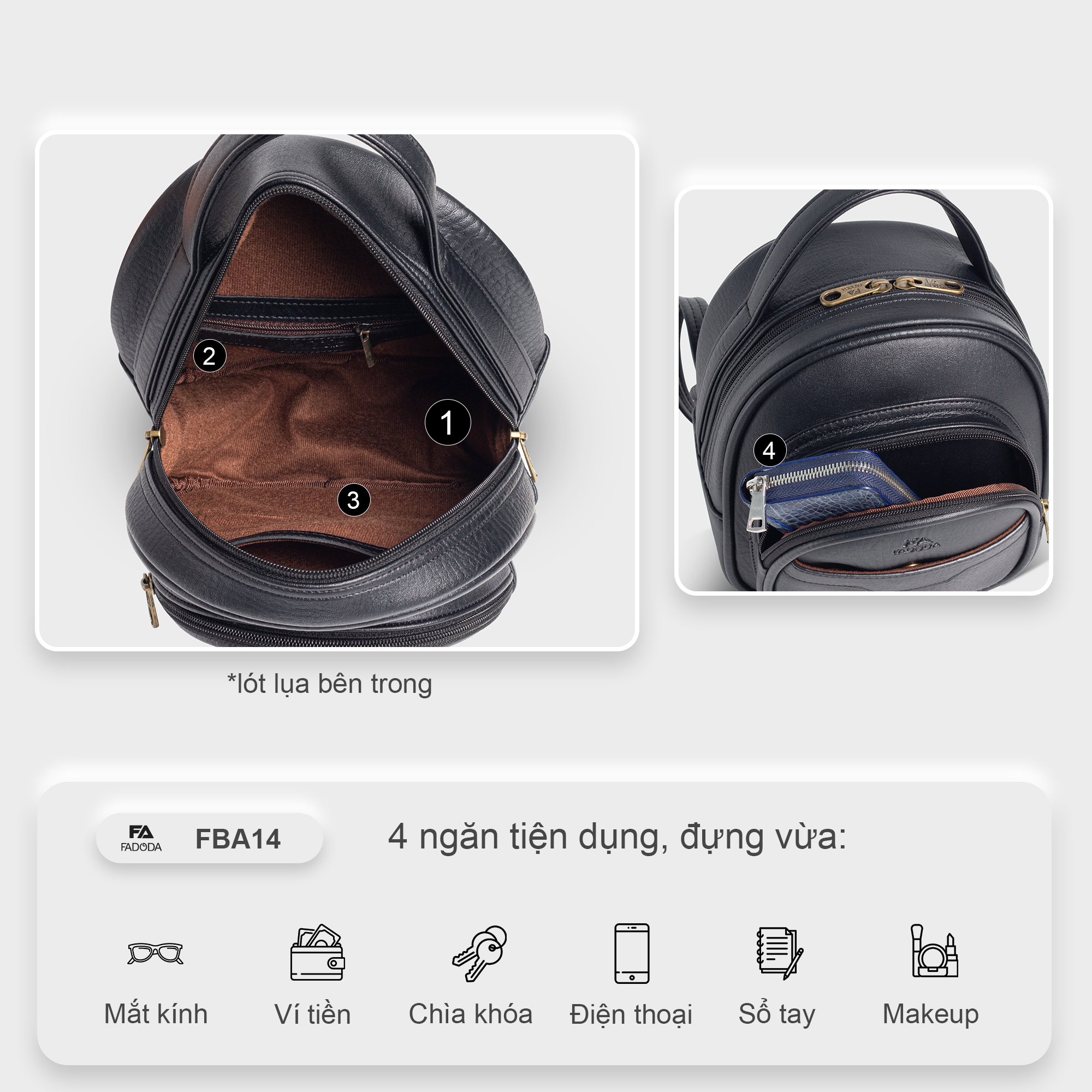 Mô tả Balo Nữ Mini Đa Năng FADODA FBA14 - 5