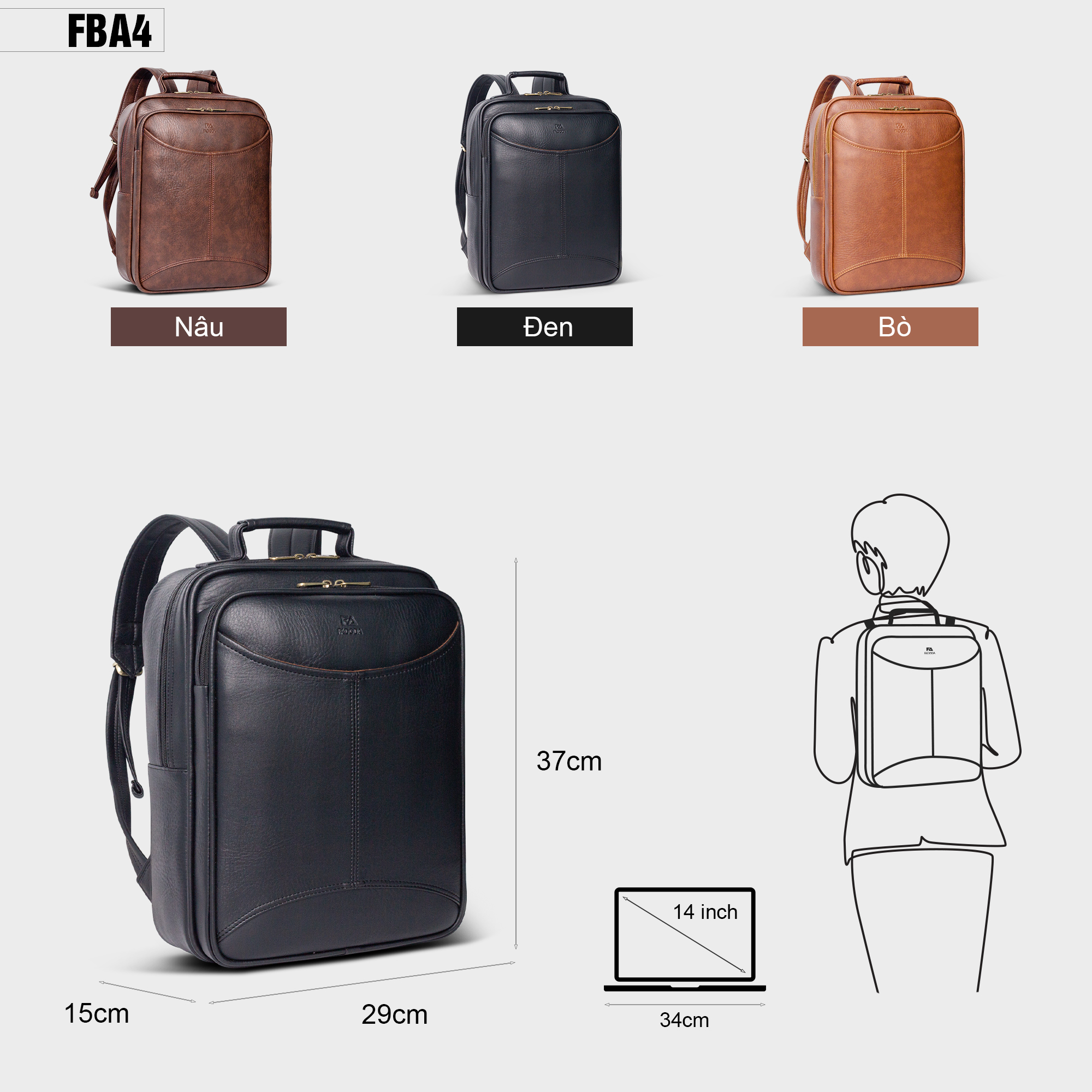 Mô tả Balo đựng laptop unisex FADODA FBA4 - 2