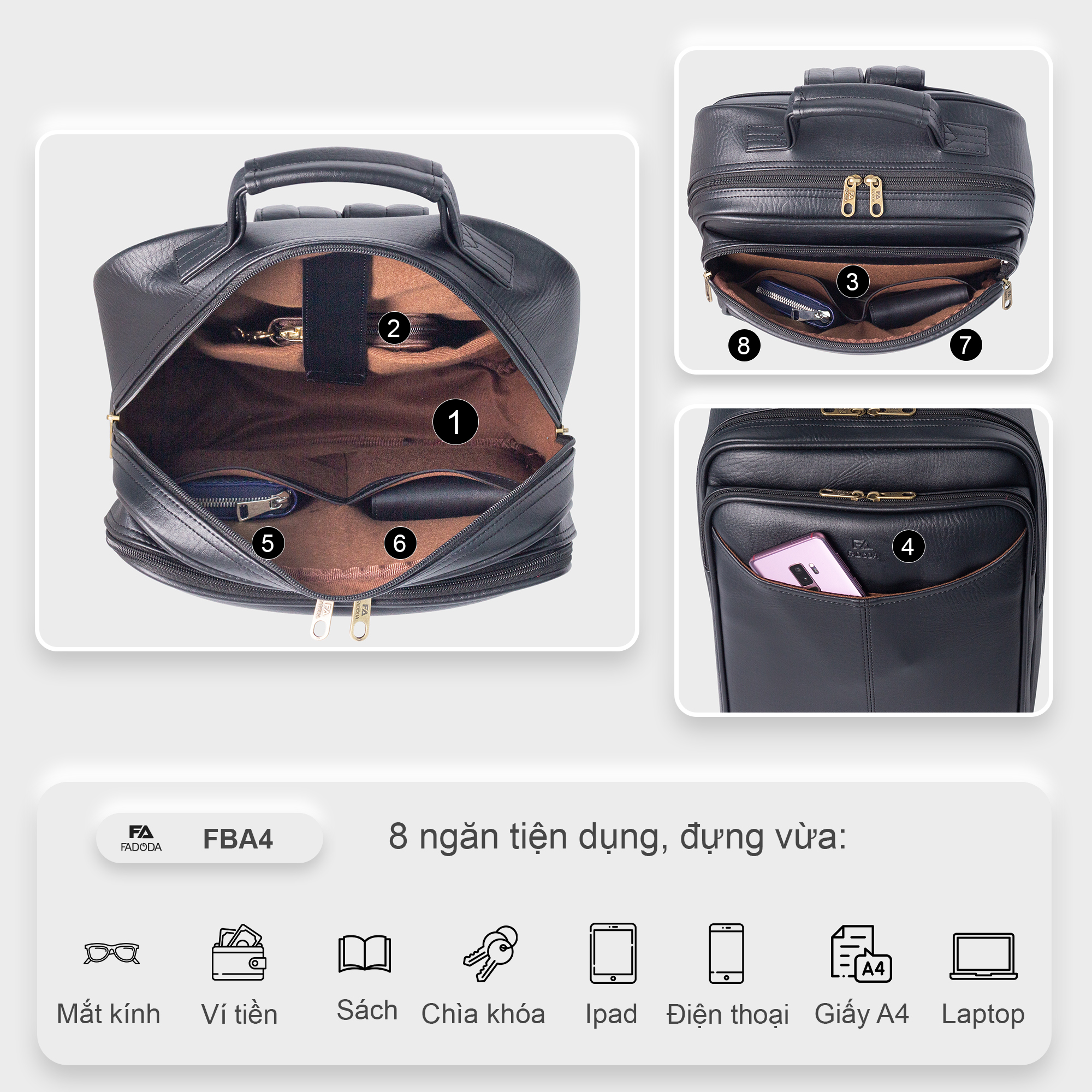Mô tả Balo đựng laptop unisex FADODA FBA4 - 6