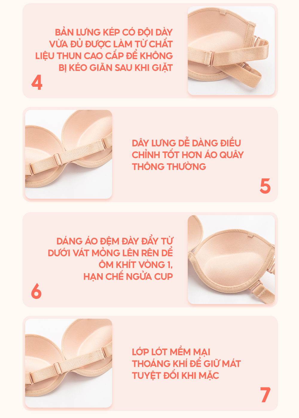 Mô tả Áo Quây Đệm Dày 2cm Nâng Ngực Dây Lưng Thun Kép Giữ Chắc Chống Tụt Tặng Dây Trong Suốt Loirechic BRQ06 - 5