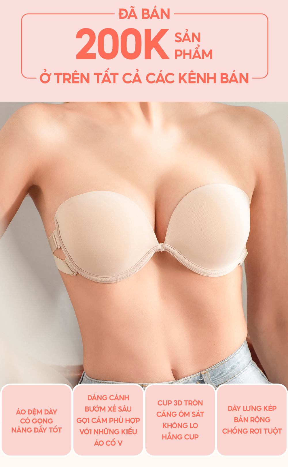 Mô tả Áo Quây Đệm Dày 2cm Nâng Ngực Dây Lưng Thun Kép Giữ Chắc Chống Tụt Tặng Dây Trong Suốt Loirechic BRQ06 - 3